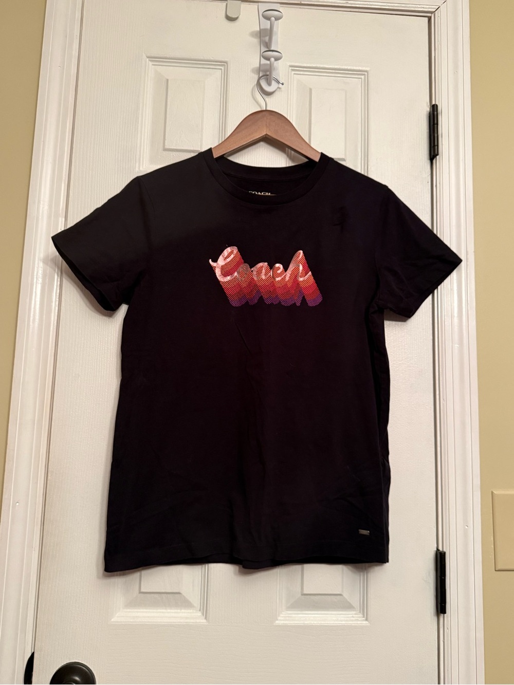 Authentic Coach Black Graphic Logo T-Shirt  small Script $198